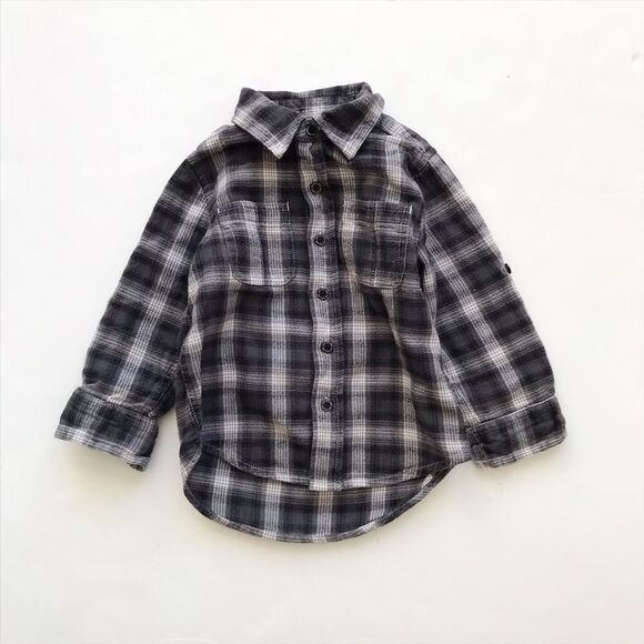 BABygap gray/white plaid faux undershirt thick button down shirt VGUC 3T - Picture 1 of 6